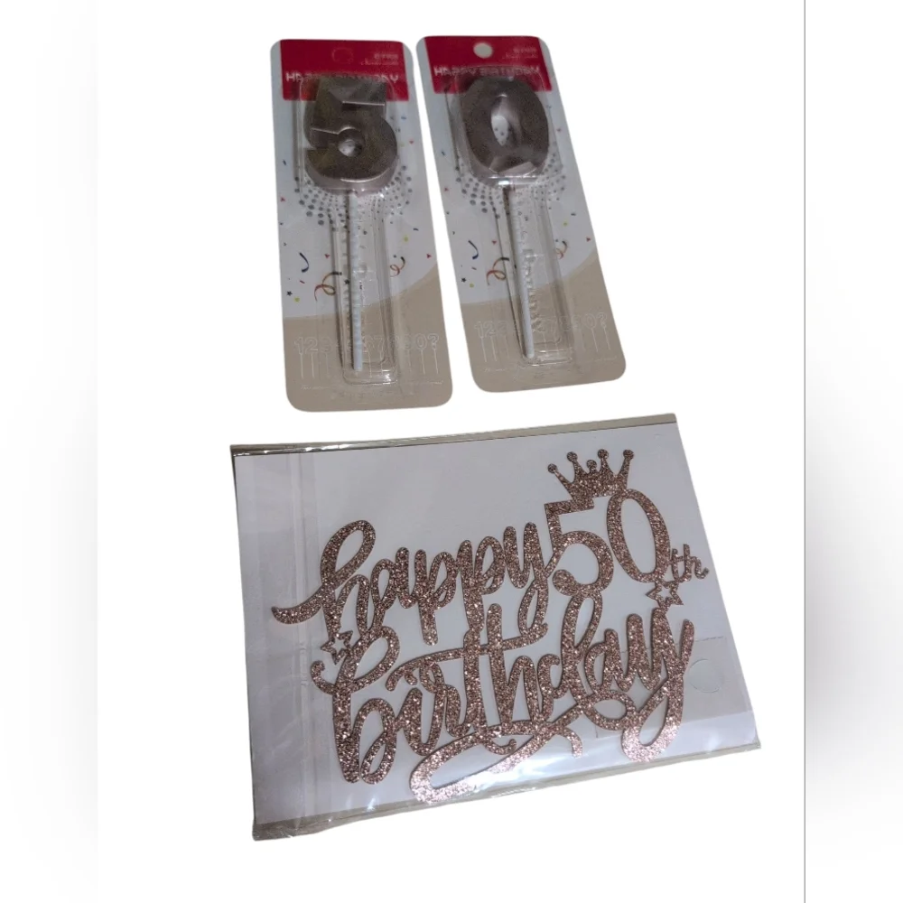 Happy 50th Birthday Glitter Cake Topper And Number Candles 50 Rose Gold